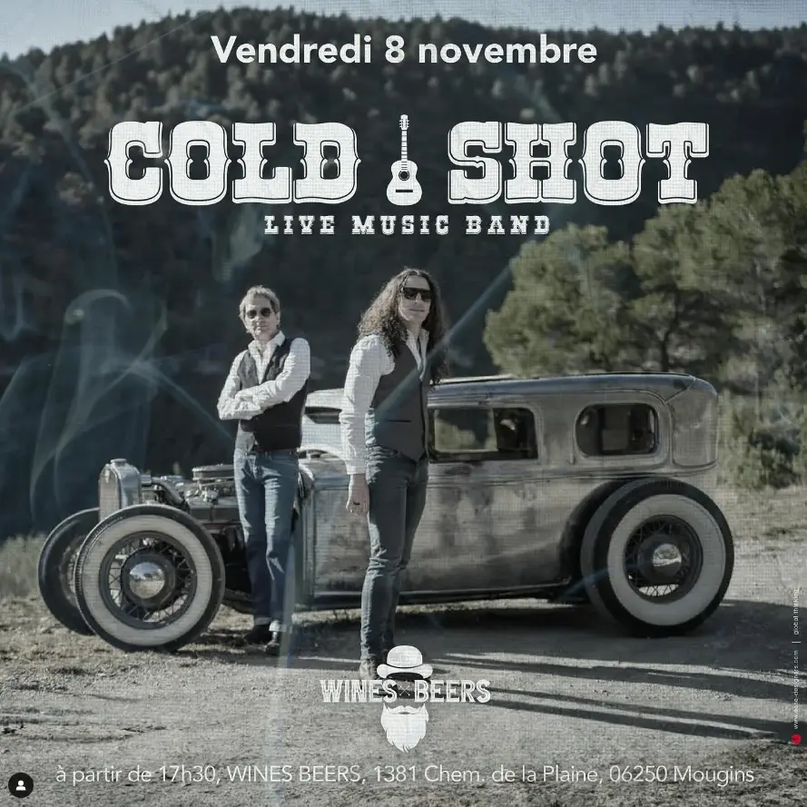 flyer d'une soiree cold shot au wines beers mougins le 8 novembre 2024